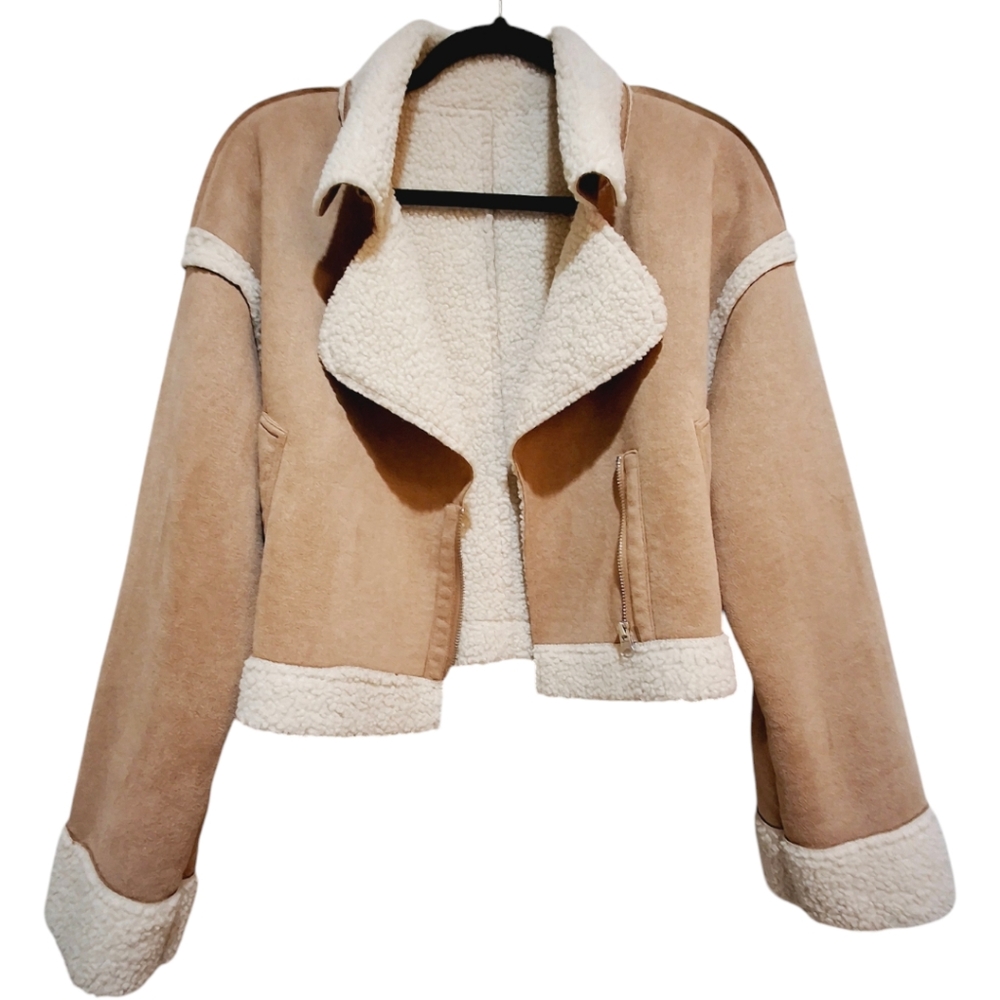 SHEIN sherpa faux suede jacket size M color creme